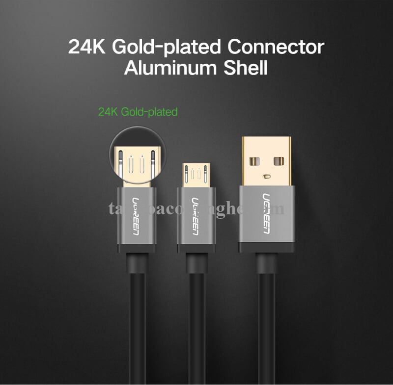 Ugreen 40347 0.5M màu Đen Cáp sạc truyền dữ liệu USB 2.0 sang 2 đầu MICRO USB cao cấp US196 30040347